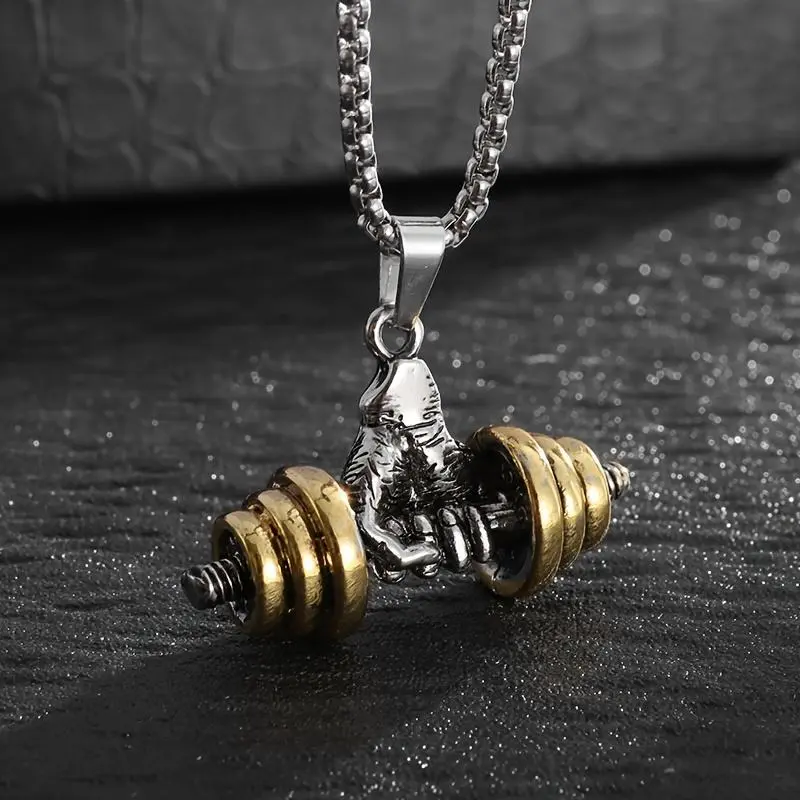 1pc Sporty Alloy Dumbbell Barbell Pendant Necklace, Fitness Jewelry Accessory for Men and Women, Casual Street Style Gift, Barbell Accessories