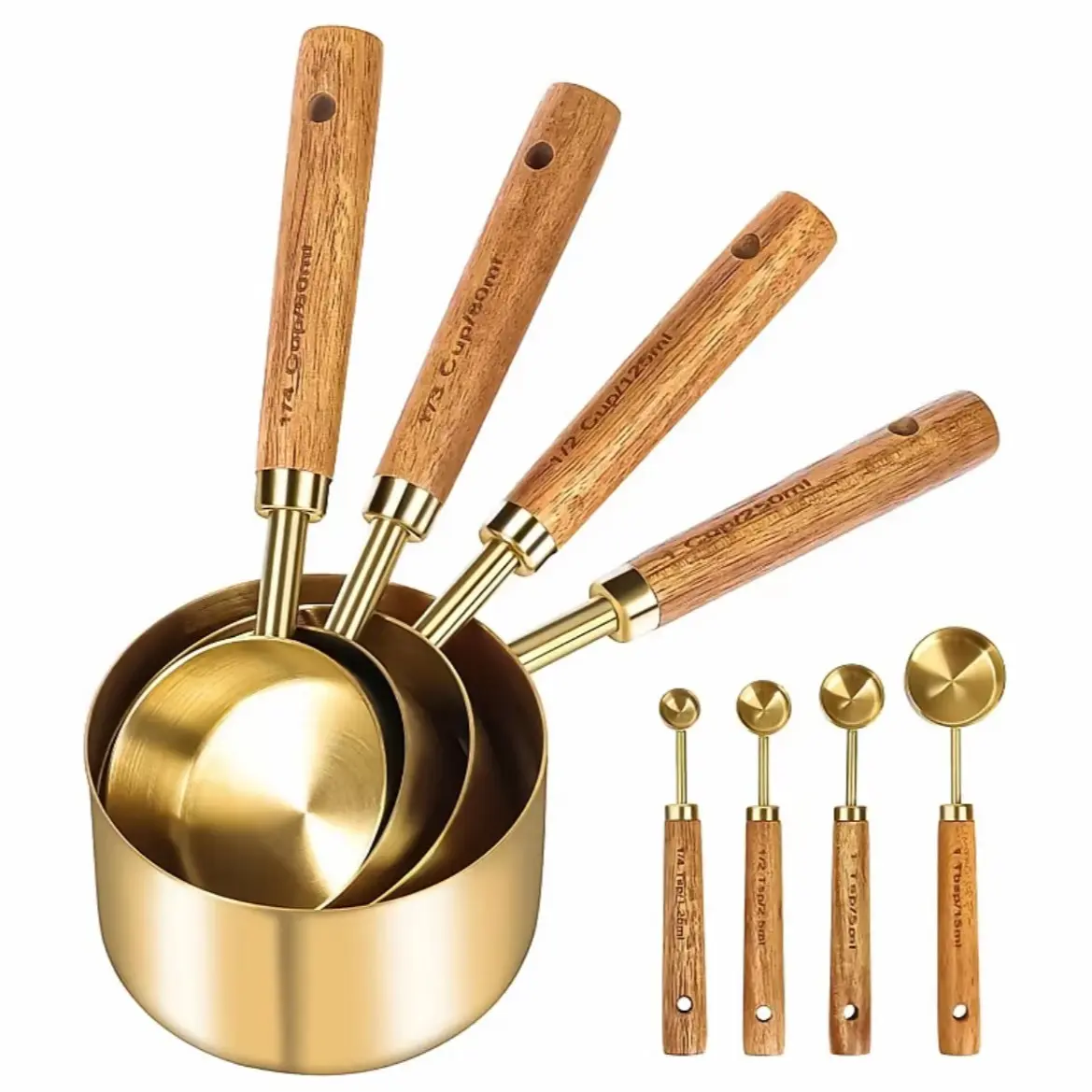 Stainless Steel Measuring Cups & Spoons Set, 8 Counts/set Including Spice Spoons & Coffee Spoons, Durable Kitchen Baking Tools for Home Dining Room