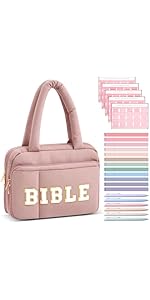 Large Bible Cover Case for Women, Bible Study Supplies Journaling Kit Chenille Letter PU Leather with Tabs Gel Pen Highlighters with Strap Easter Mothers Day Christian Gifts for Women Mom(Flower)