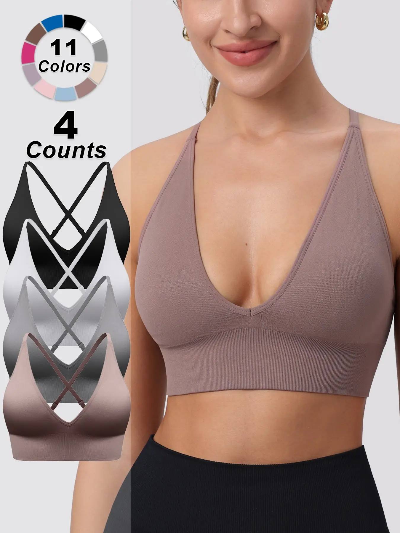 Women's Solid Criss Cross Backless Padded Sports Bra, Pickleball & Tennis Clothes, Adjustable Strap Sports Bra, Ladies Sportswear for Indoor Outdoor Wear,Gift for Halloween/Christmas