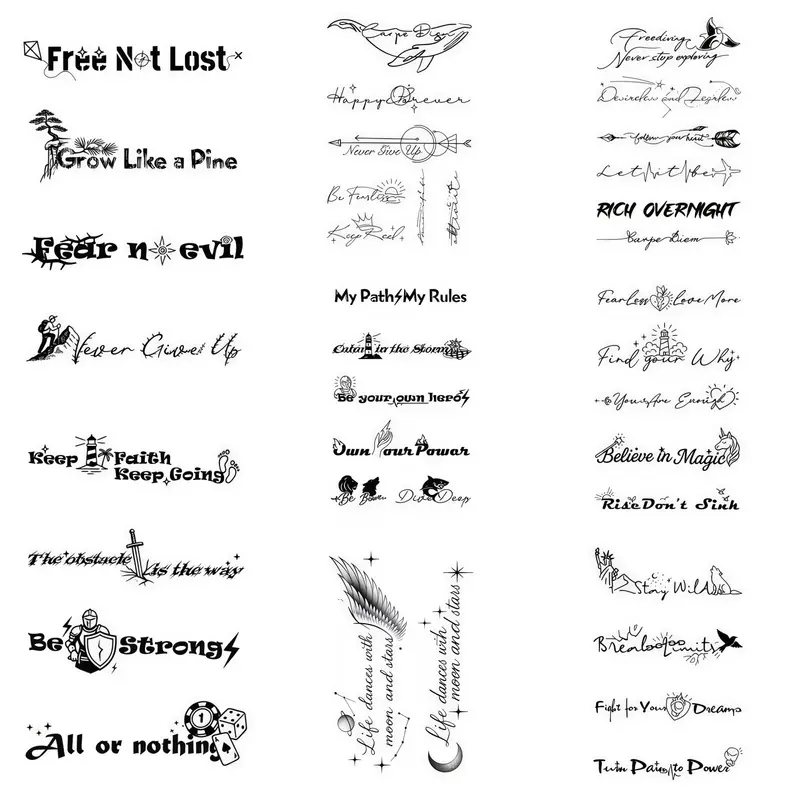 Semi permanent tattoo, waterproof and long-lasting for 7-15 days, Japanese style short slogan pattern, herbal temporary tattoo sticker, Tattoos Stickers 12 * 19cm/11 * 18/7 * 12cm arm and shoulder water transfer printing process