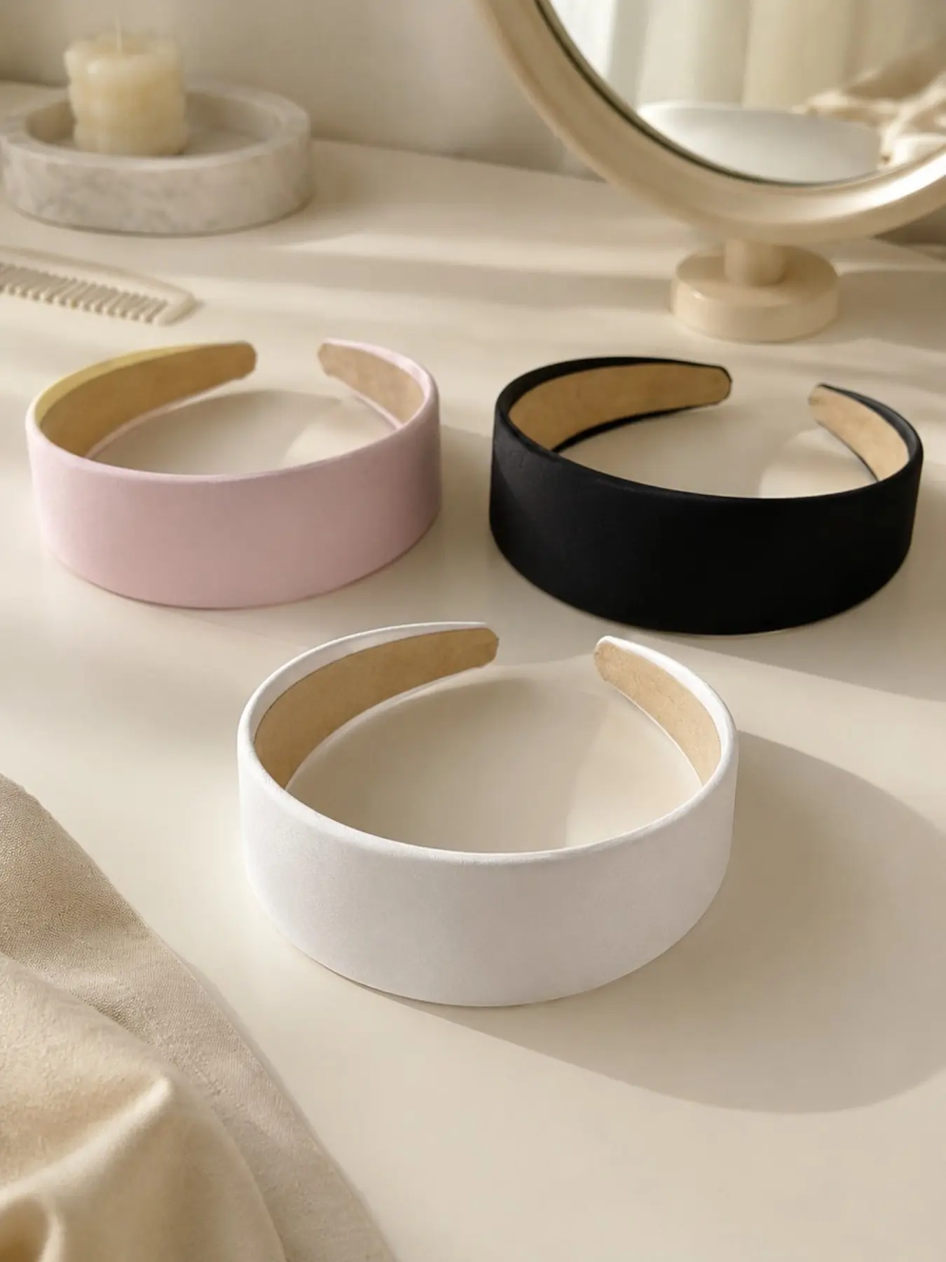 3Pcs Plain Satin Padded Headbands, Soft Wide Hairbands for Face Washing & Office Commute Outfit, Headband Accessory