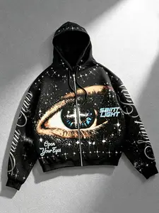 Saint Jesus cross eyes men's zipper hoodie sweatshirt trendy brand Eye of Light Y2K style cardigan hooded sweatshirt women's starry sky print punk style zipper jacket jacket men's fleece rock hip-hop men's hooded cardigan sweatshirt music festival