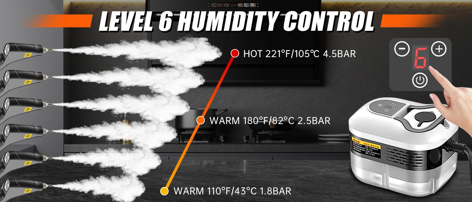 2500W High Pressure Steam Cleaner - Portable High Temp Power Steamer for Home Use, Kitchen Grease, Bathroom & Car Detailing