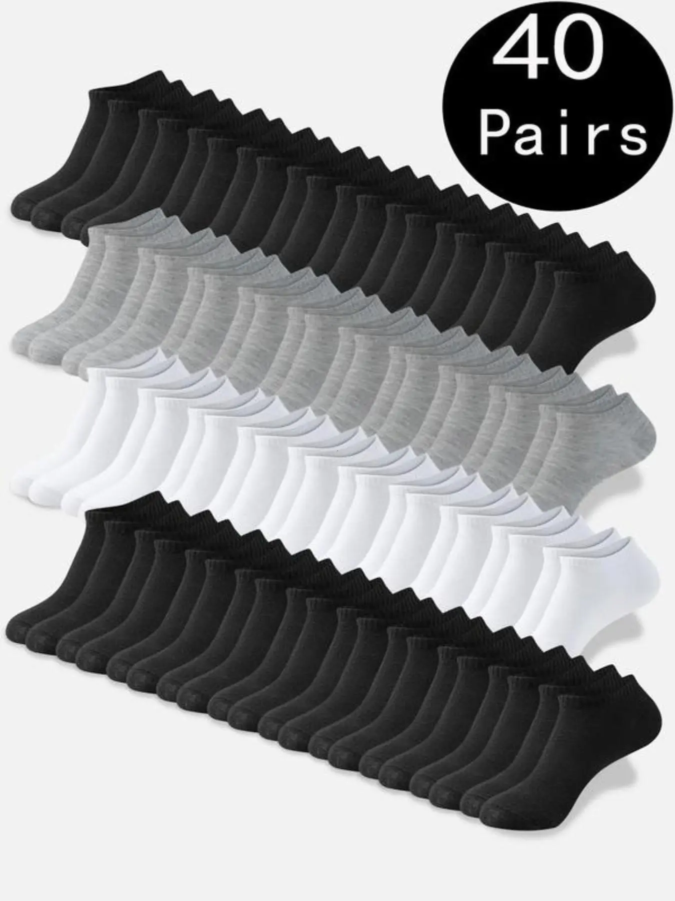 40 Pairs Low Top Short Socks, Unisex, Comfortable Breathable Sport Socks, Sweat-Wicking, All Seasons, Casual Wear, Breathable Comfy Socks, Sock Packs