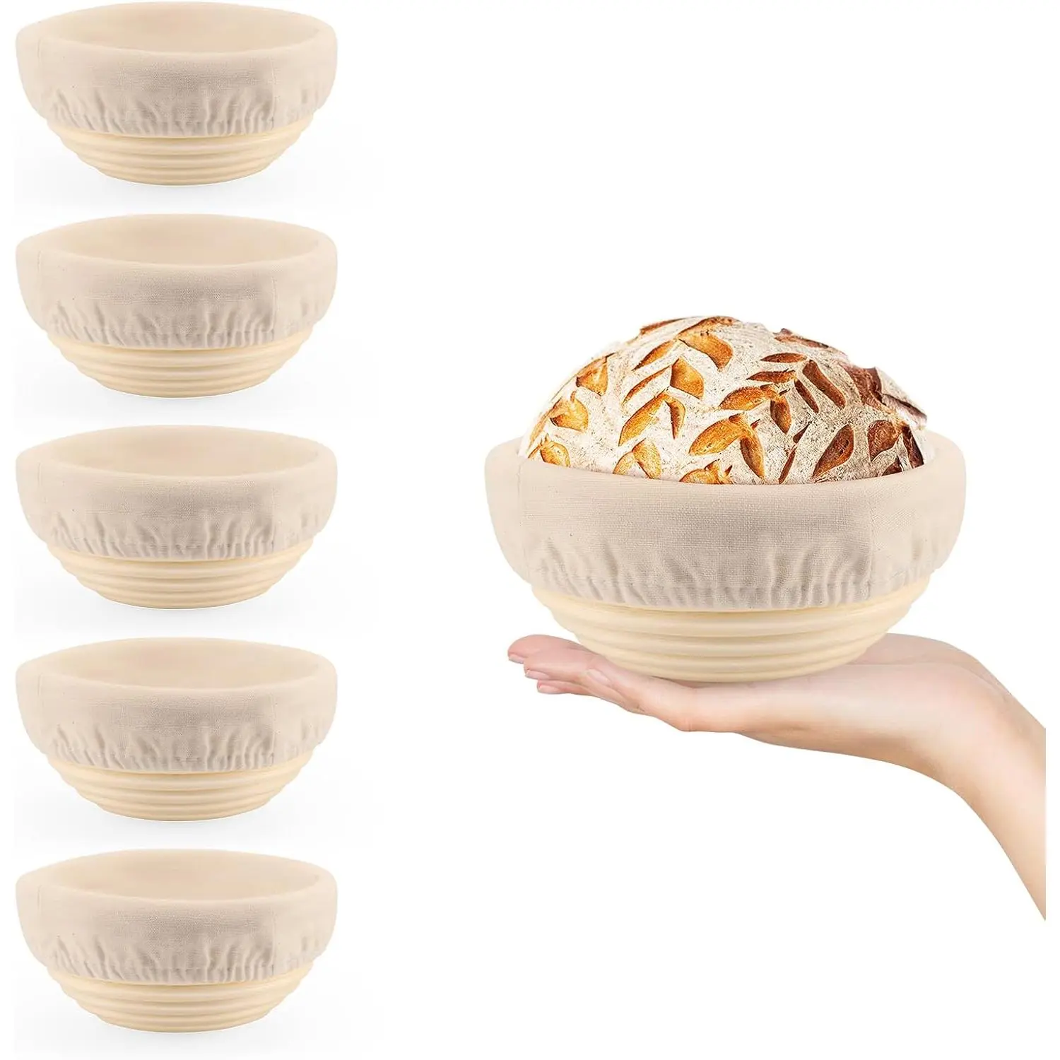 6 Pack 5 Inch Mini Banneton Bread Proofing Basket, Mini Sourdough Baking Supplies, Small Banneton Proofing Baskets for Artisan Bread Baking and Dough Rising
