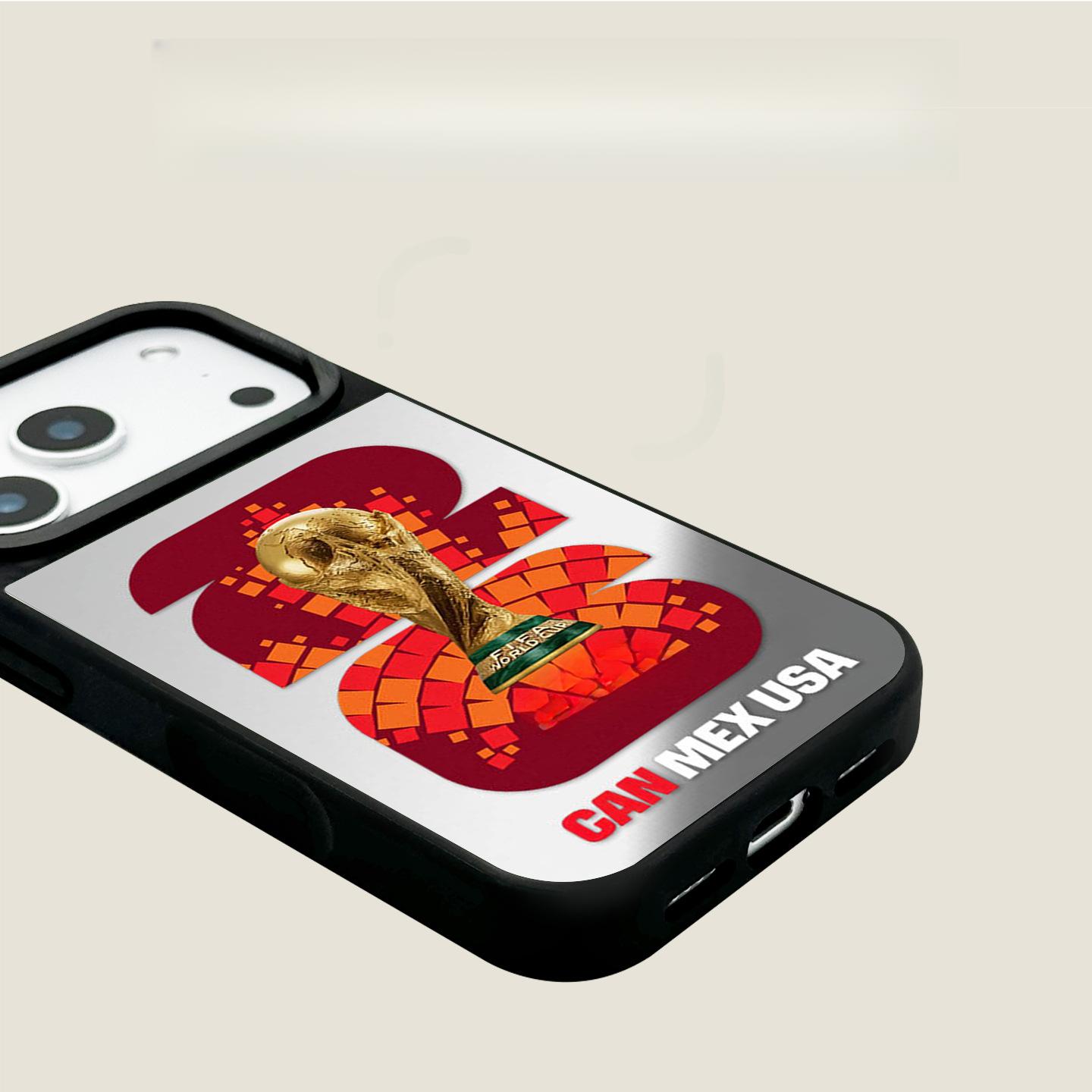 World Cup-themed iPhone 17 Pro Max phone case, magnetic, for Apple 16/15/14, silver frame, soft case