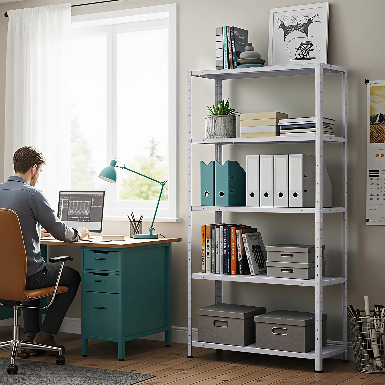 Garvee Heavy Duty 5-Tier Steel Metal Shelf - Adjustable Single Unit Storage Rack - Freestanding Organizer for Home Users' Multi-Room Use (Garage, Kitchen) - 68"H x 35"W x 12"D White - 2500 lbs Capacity