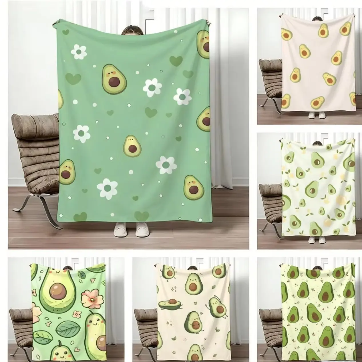 Cute Avocado Flannel Throw Blanket Ultra Soft Lightweight Cooling Blanket Summer Cozy Plush Throw for Sofa Couch Bed Bedroom Travel Picnic Home Decor Cute Aesthetic Blanket for Kids Teens Adults Birthday Gift Cozy Home Essential