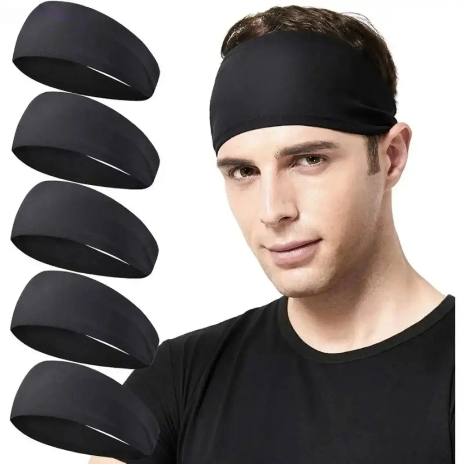5-Pack Men’s Performance Sports Headbands, Sweat-Wicking Stretchy Athletic Sweatbands for Running Cycling Basketball Yoga Fitness Workout, Unisex Comfort Hairband for Active Daily Wear,summervibes
