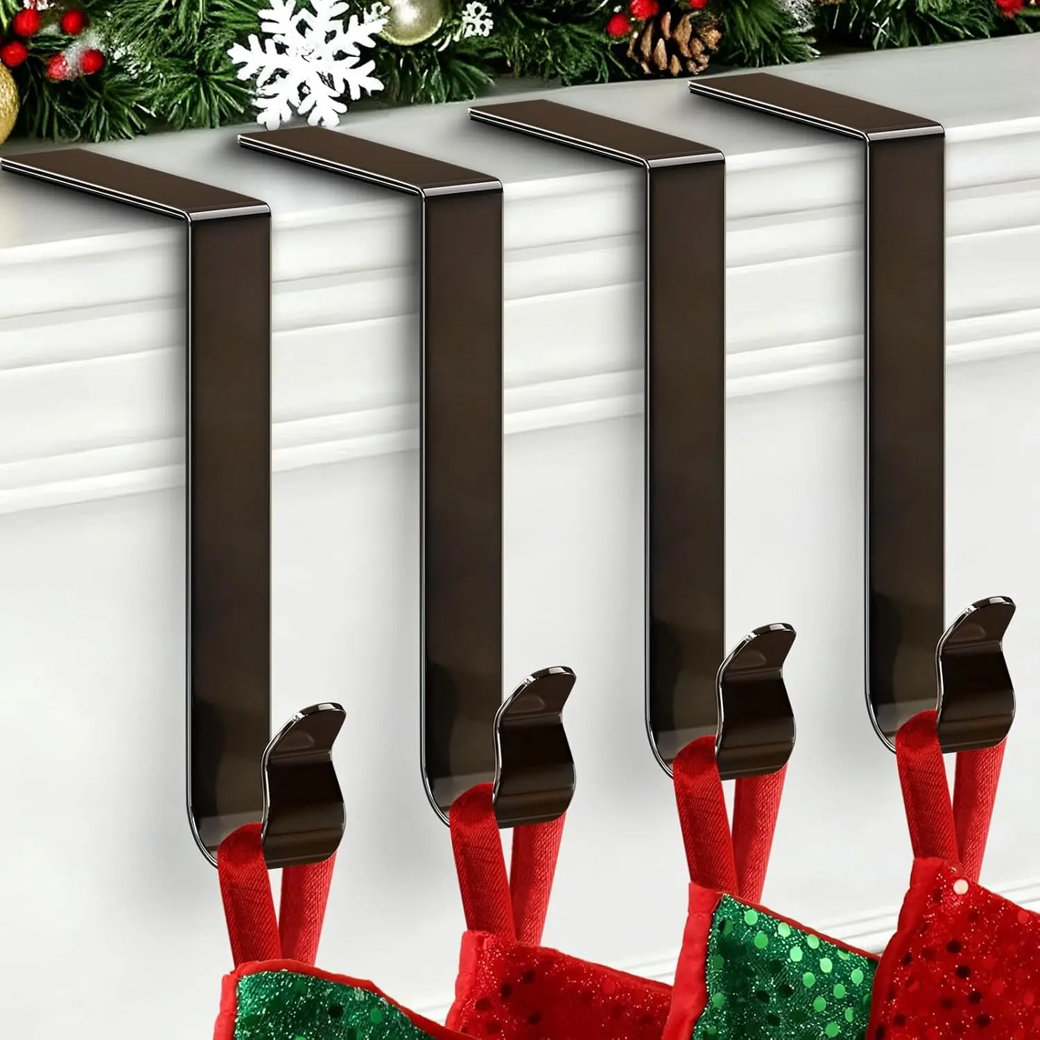 4 Pack Non-Skid Lightweight Christmas Stocking Holders Hooks for Mantle Fireplace Home Party Decor