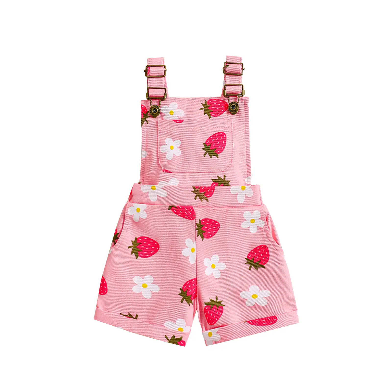 Baby Girl Summer Clothes Strawberry Floral Print Suspender Overall Shorts Pink Denim Dungarees Toddler Casual Outfit