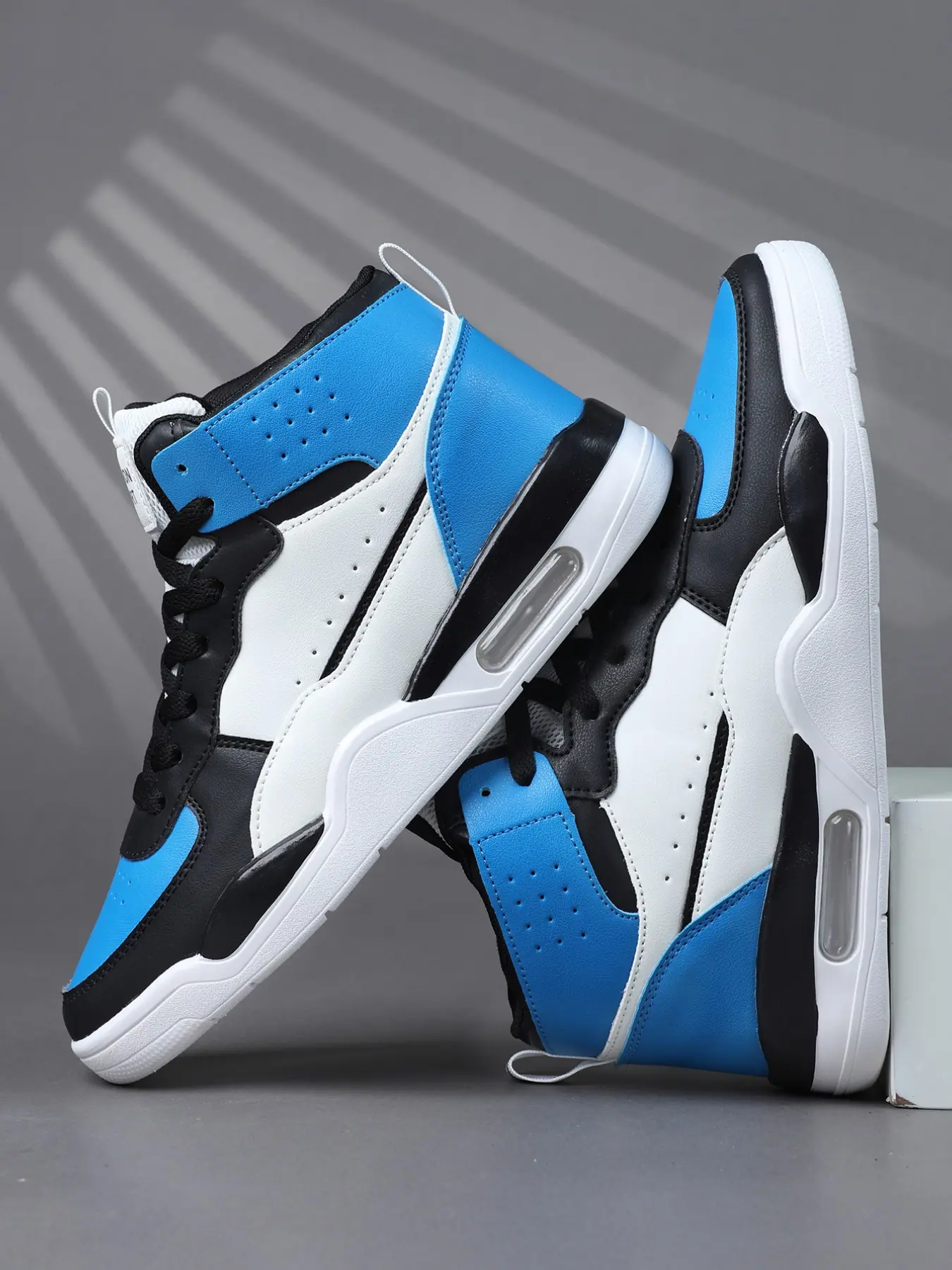 Men's Colorblock High-Top Sneakers, Casual PU Leather Eva Sole, Retro Running Shoes, Comfortable and Stable, All Seasons