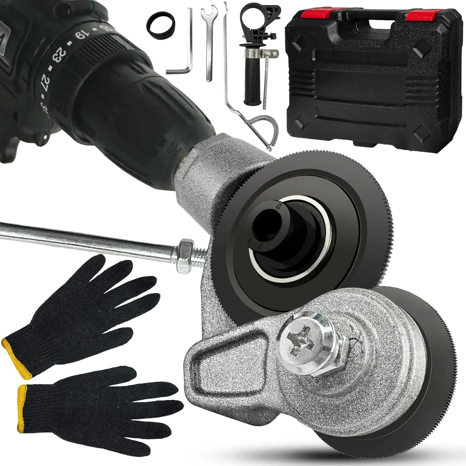 Upgraded Sheet Electric Nibbler with Adapter Handle, Power Tool for Cutting Metal, Iron/Alum. (Black)