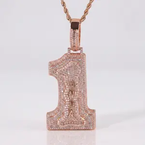 [ICE HUE] Custom 1 Number Pendant Necklace with 6 Letters DIY, 18K Gold Vacuum Plated Iced Out Bling 5A+ Sri Lanka Zircon, Hip Hop Personalized Jewelry Gift for Men Women(Please note if you need DIY letters)