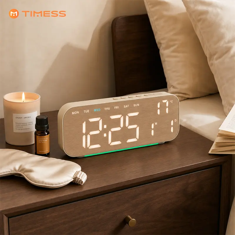 Timess Square Plastic Nordic Style Creative LED Digital Alarm Clock with Multicolor Ambient Light, 2 Alarms, USB/Battery Powered, Time-Temperature-Date-Day Display, Aesthetic Room Decor for Bedroom-Desktop, Desk Decor Gift for Birthdays-Holidays