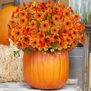 8 Bundles Artificial Fall Flowers, UV Resistant Sunflowers & Poppies, Bright, Outdoor Patio Porch Decor, Thanksgiving Decoration