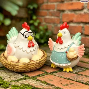 Viral Funny Glasses-Adorned Chicken Statue 2-Piece Set - Farmhouse Hatching Figurine, Rustic Outdoor Decor, Cute Desktop Accent, Decoration Gift for Lovers