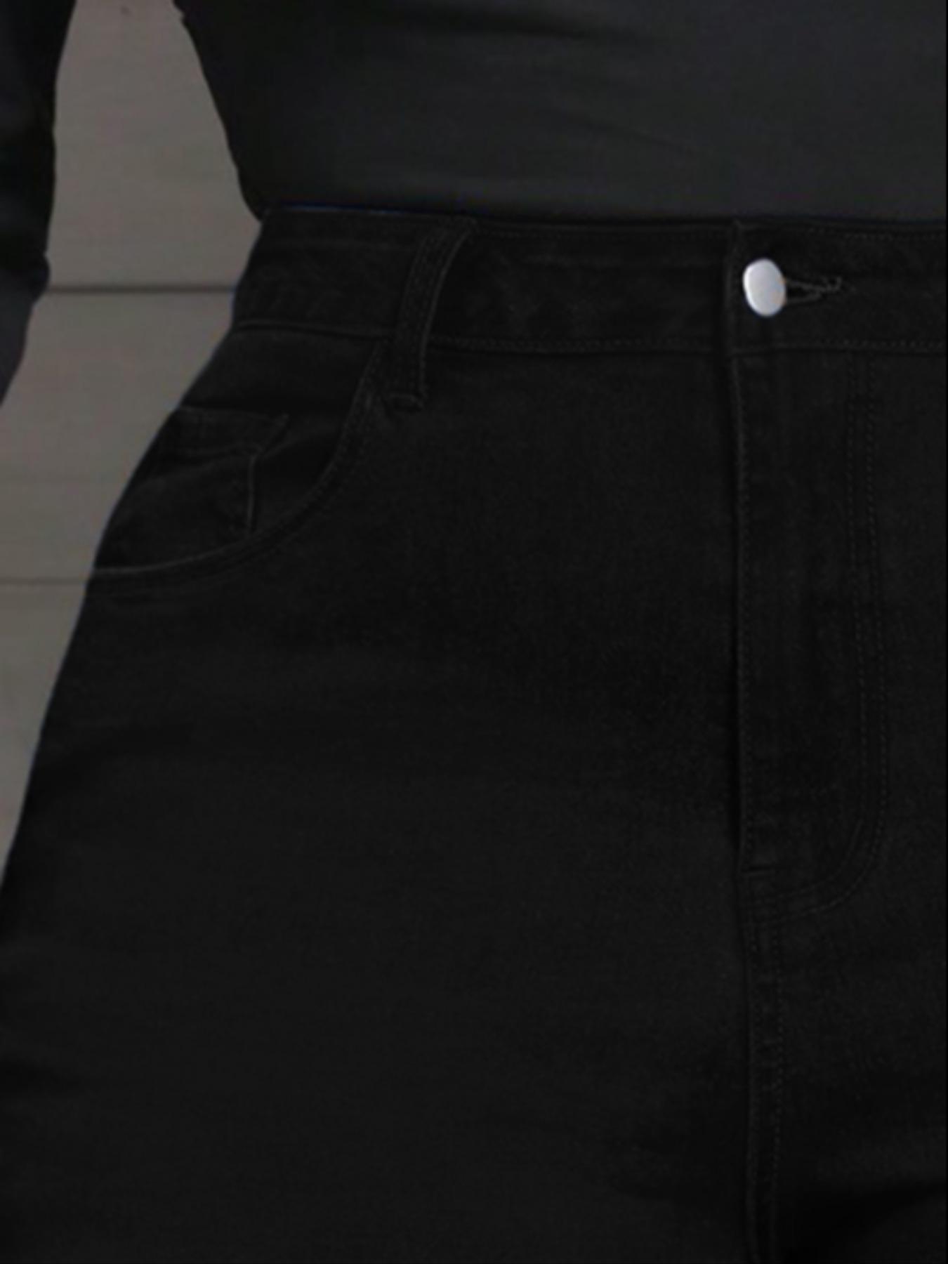 【Plus Size】 Basic Solid Color Flare Leg Jeans, Casual Comfy Denim Pants for Daily Wear, Women's Bottoms for All Seasons