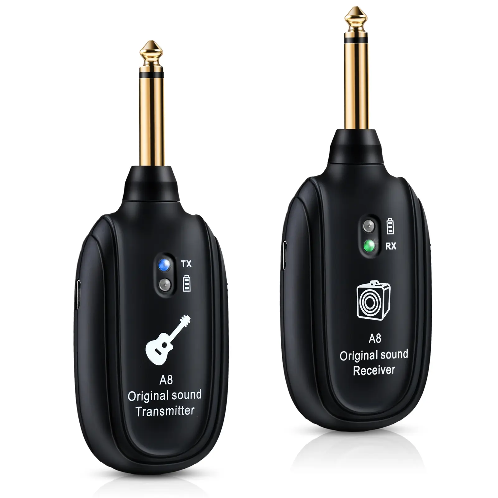 A8 Wireless Guitar Rechargeable Transmitter and Receiver, Stereo Audio, USB Rechargeable, for Electric Guitar, Bass, Violin