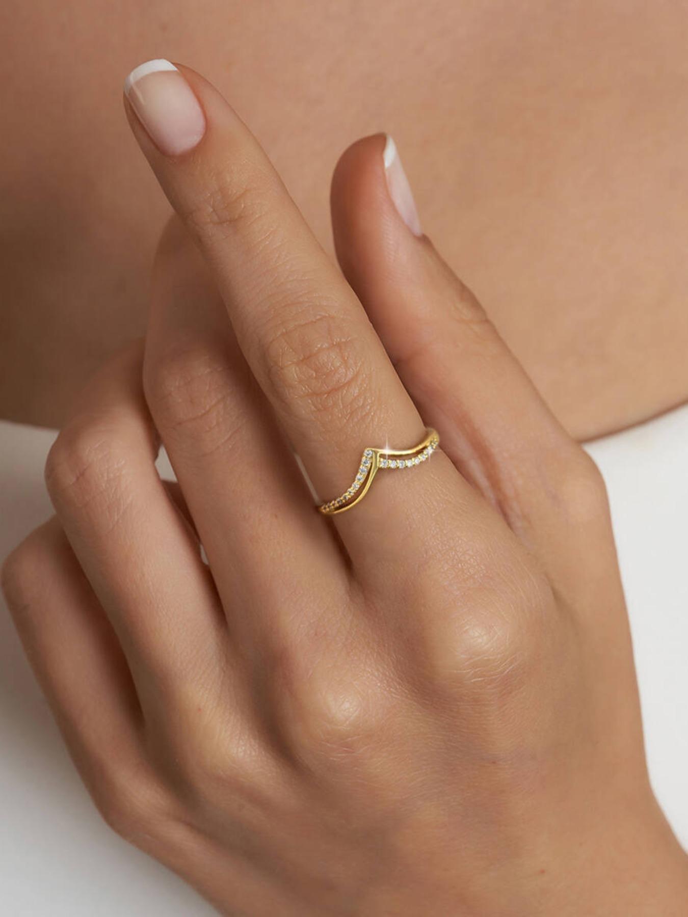 S925 Sterling Silver V-shaped Artificial Zircon Ring, Fashion Promise Ring, Fashion Accessories for Women & Girls, Trendy All-match & Exquisite Jewelry for Birthday Gift, Adjustable Rings