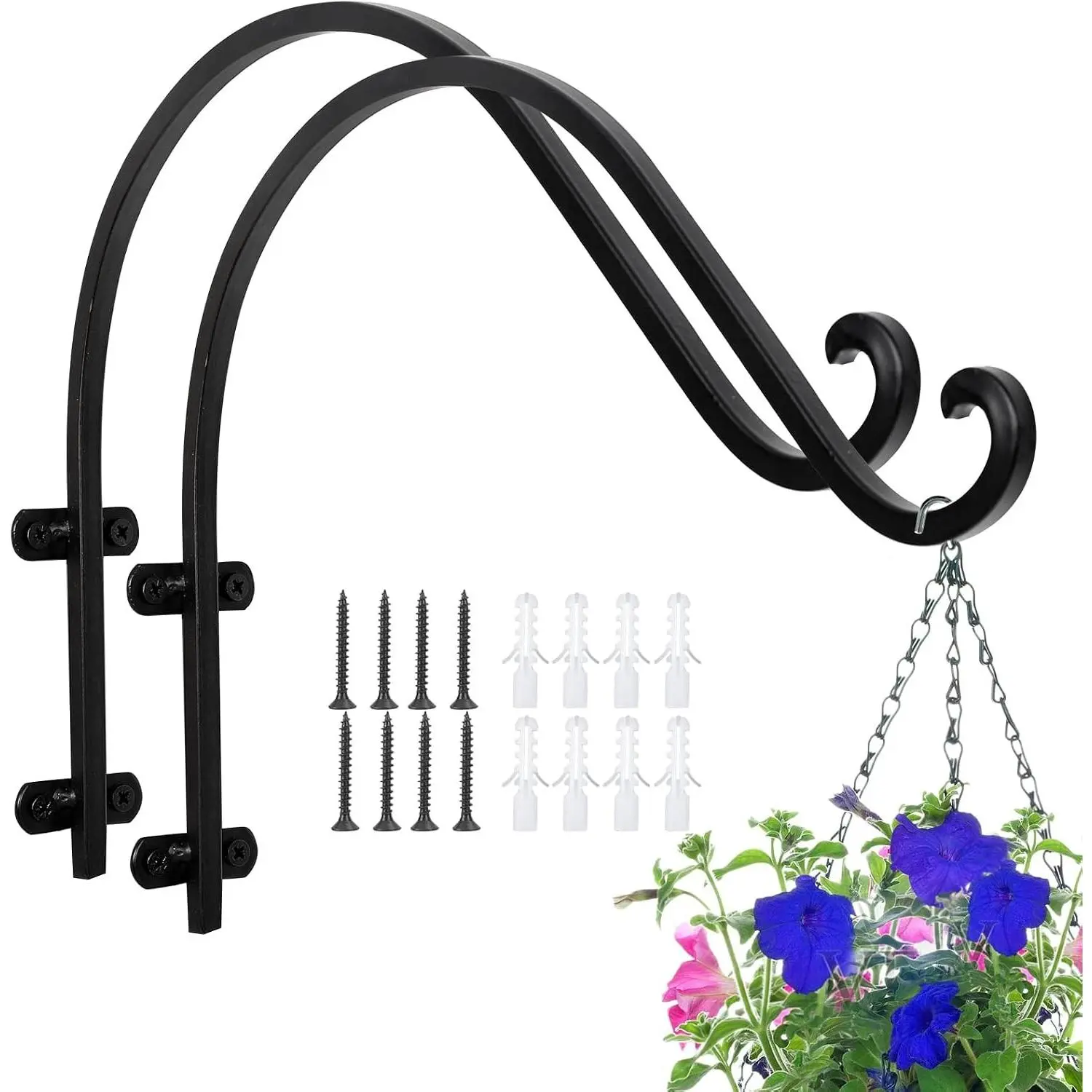 2 Pack Plant Hangers Outdoor, 16 Inch Hanging Basket for Plants Outdoor Brackets, Heavy Duty Plant Hanger Bracket with 80lbs Weight Capacity for Hanging Baskets,Bird Feeders,Lanterns and Wind Chimes