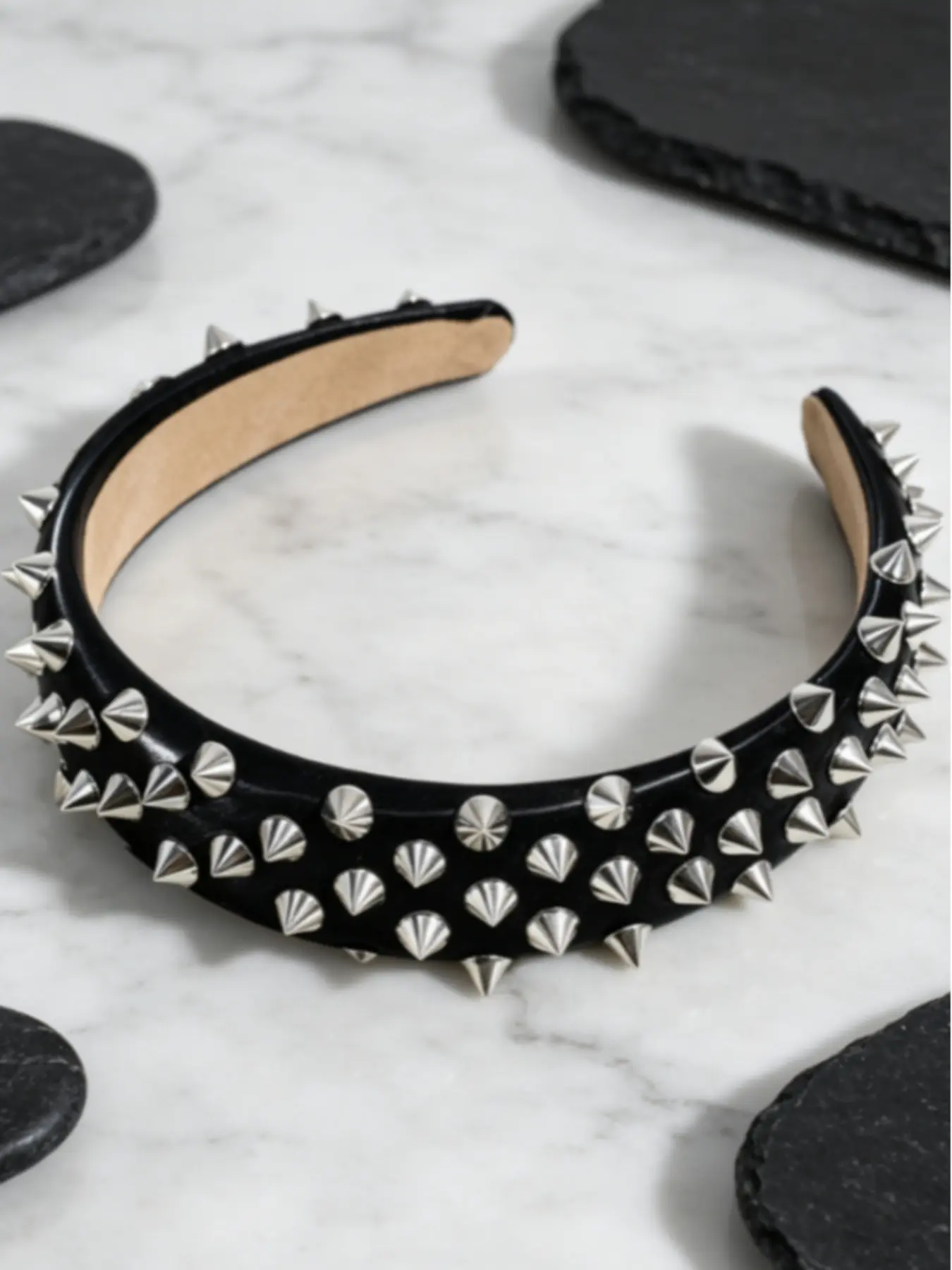 Leather Punk Headband, Studded Solid Color Design, High-Quality Fashion Headbands Hair Accessory for Streetwear, Unisex Style, Punk Aesthetic
