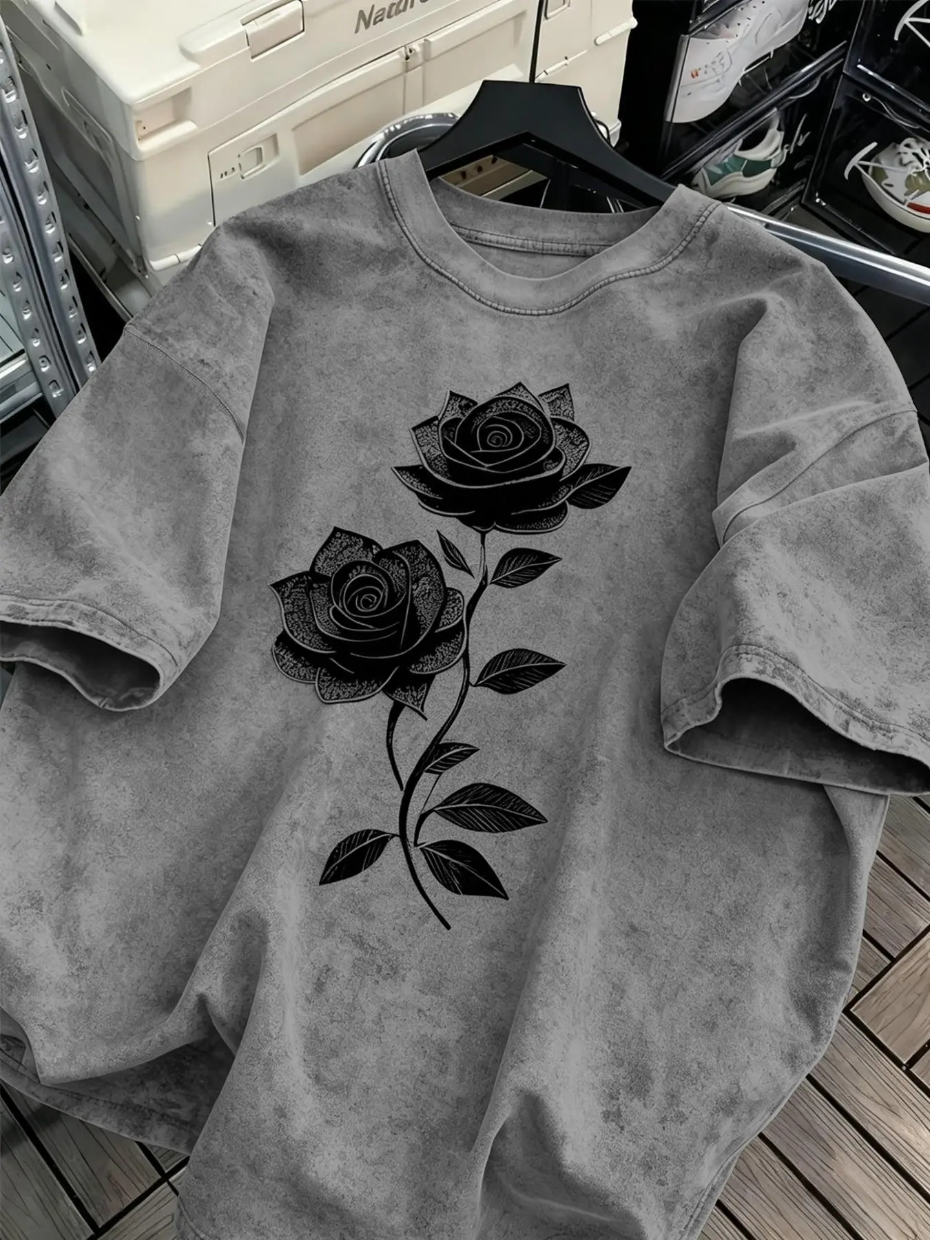 Unisex Y2K Floral Print Washed Cotton Short Sleeve T-Shirt, Casual Fashion Top, Comfortable Summer Wear Unisex Y2K Floral Print Washed Cotton Short Sleeve T-Shirt, Casual Fashion Top, Comfortable Summer Wear
