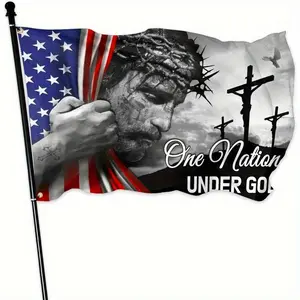 Christian American Pride Flag - Banner with Jesus, Cross & "One Nation Under God" Text, 2x3ft & 3x5ft Lightweight Flag for Home, Yard & Church Decor