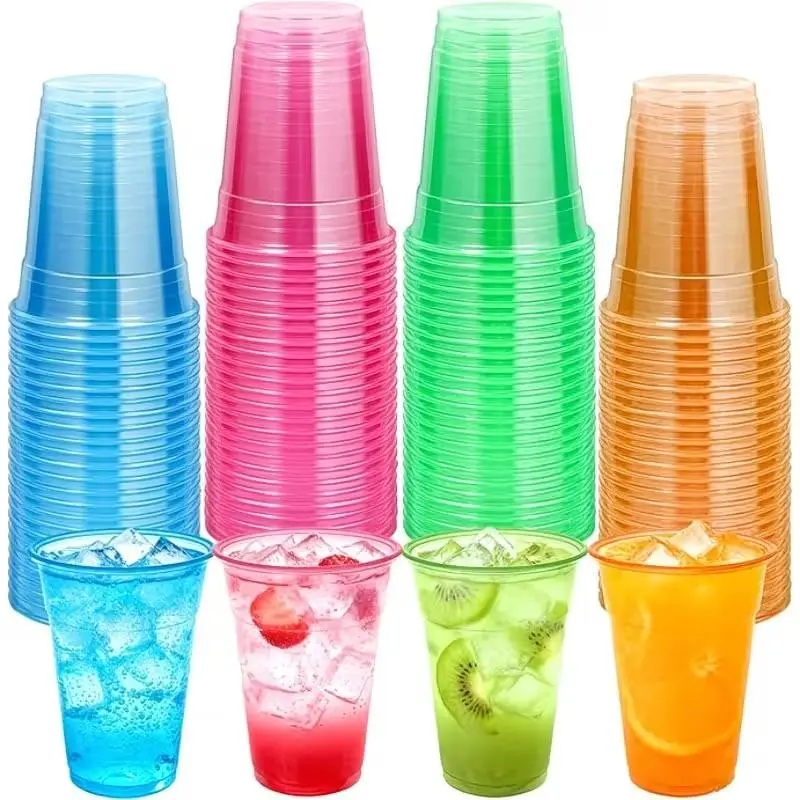 50 Pcs Neon Plastic Cups, 12oz Fluorescent Cups for UV Light Parties, Colorful Glow Cups for Halloween Christmas Thanksgiving