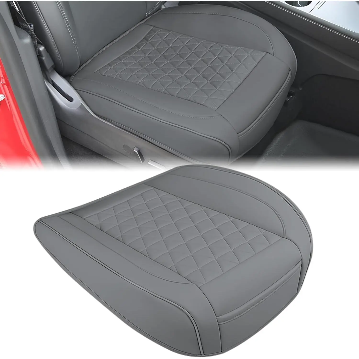 Nilight Car Seat Cushion Cover Gray Leather Front Seats Waterproof Anti-Slip with Storage Bag Wraps Bottom Fits Cars Sedan Van SUV Truck
