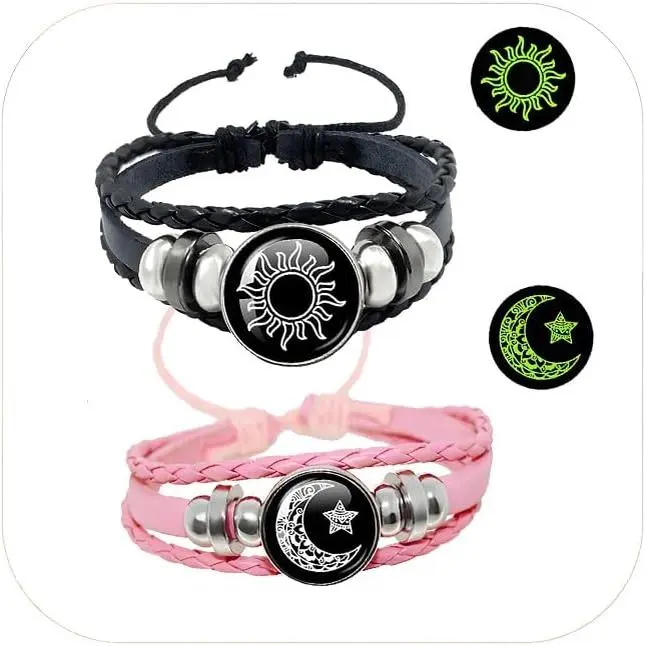 2 count Sun Moon Bracelet Luminous Braided Matching Bracelets