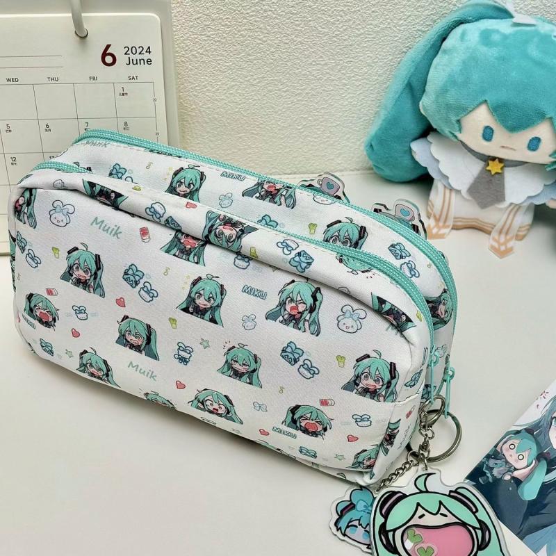 Cartoon Cute Hatsune Miku Pencil Case Pouch Pencil Pouch Large Capacity 3 Layer School Supplies Pencil Case Storage Bag Gift
