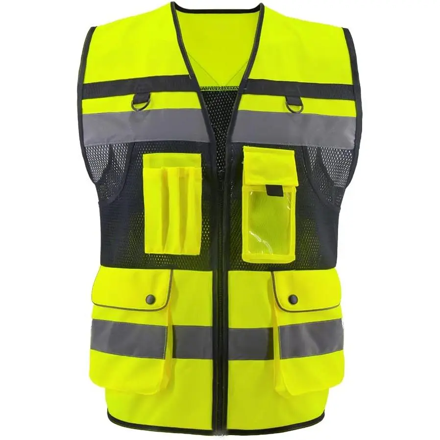 High Vis Safety Vest - Unisex Clothes with Reflective Fabric, Multi-Pocketed Protective Gear for Construction Use