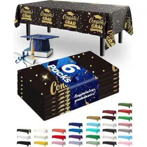Graduation Decorations 2026 Plastic Tablecloth Disposable 6 Pack, Class of 2026 Table Cover 54x108 Inch, Rectangle White Plastic Table Cloth for Party, Picnic, Graduation Black