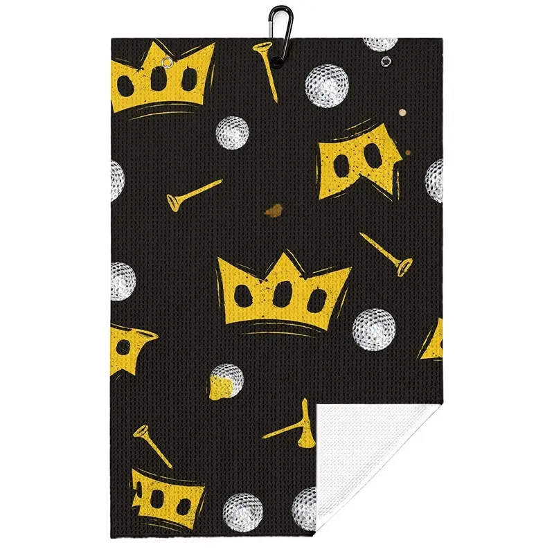 Golf Towel Crown Golf Ball Pattern, Soft Absorbent Reusable, with Hook for Easy Carry, Ideal for Golf Course Gear, Perfect Gift for Golf Enthusiasts