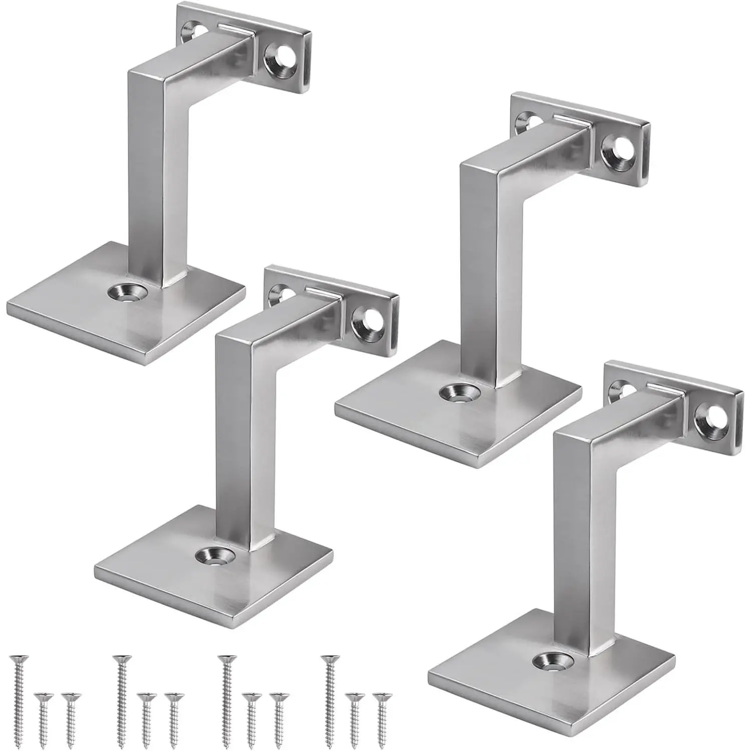 Heavy Duty Metal Staircase Handrail Brackets - Secure Mount, Solid Finish Stair Support for Indoor/Outdoor Use, Satin Nickel (4 Pack)