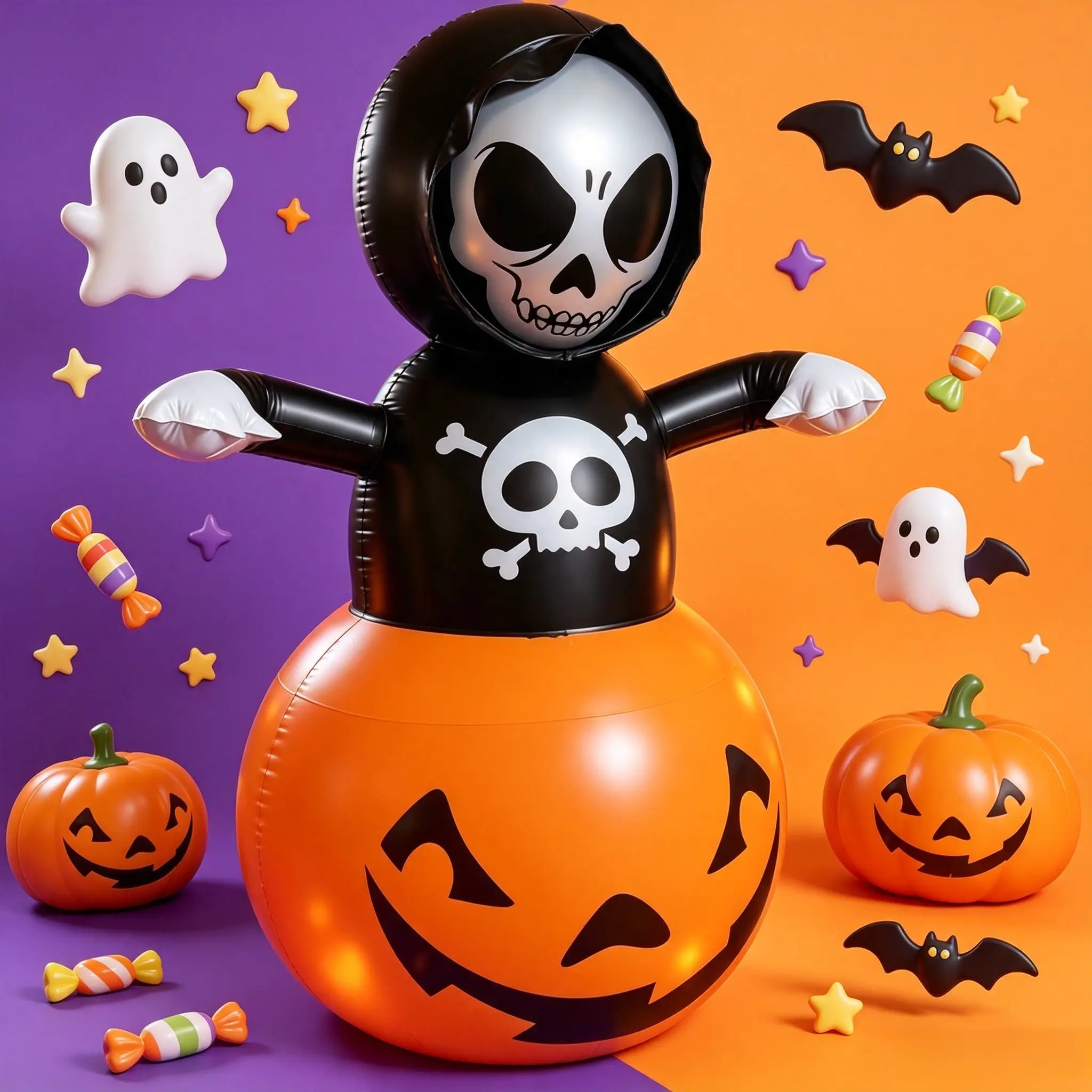 53 Inch Halloween Inflatable Skeleton Reaper Pumpkin Tumbler with Built‑in LED Lights,1.35M Lighted Halloween Yard Lawn Decor,Kids Punch Play Toy for Indoor Outdoor Playground Party Decoration