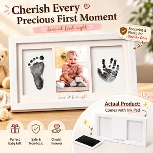 1PC Triple Black And White Wood Grain Photo Frame with Words for Desktop Or Wall Photo Frame Printing Mat Style Hand And Footprint Commemorative Photo Frame, Safety Souvenir Frame, New Mom Gift, Handprint Photo Frame