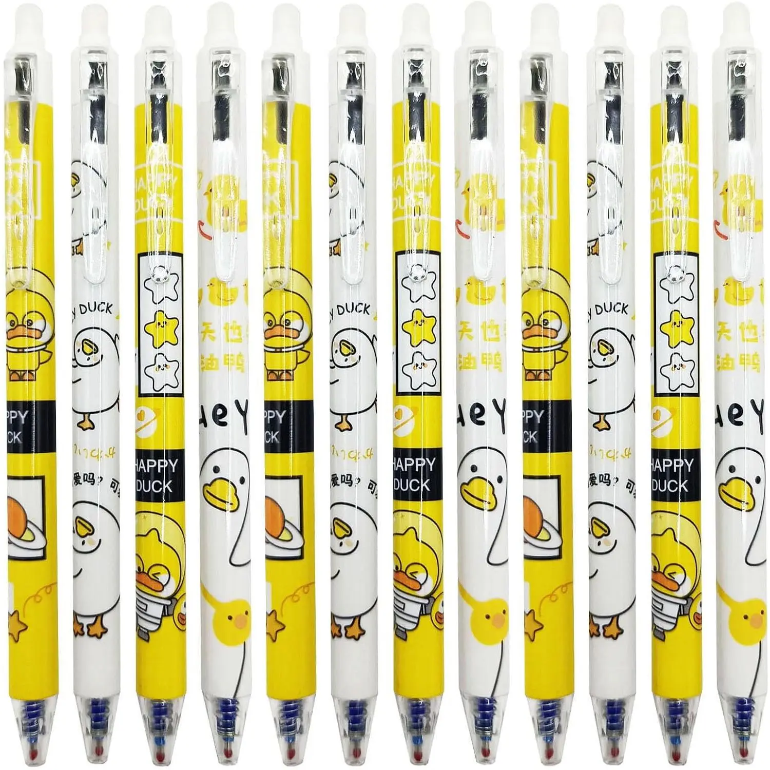 12 count Kawaii Yellow Duck Erasable Gel Pens Cartoon  Erasable Pen | 0.5 mm Cute Retractable Writing Pen School Office Stationery Supplies Party Gifts