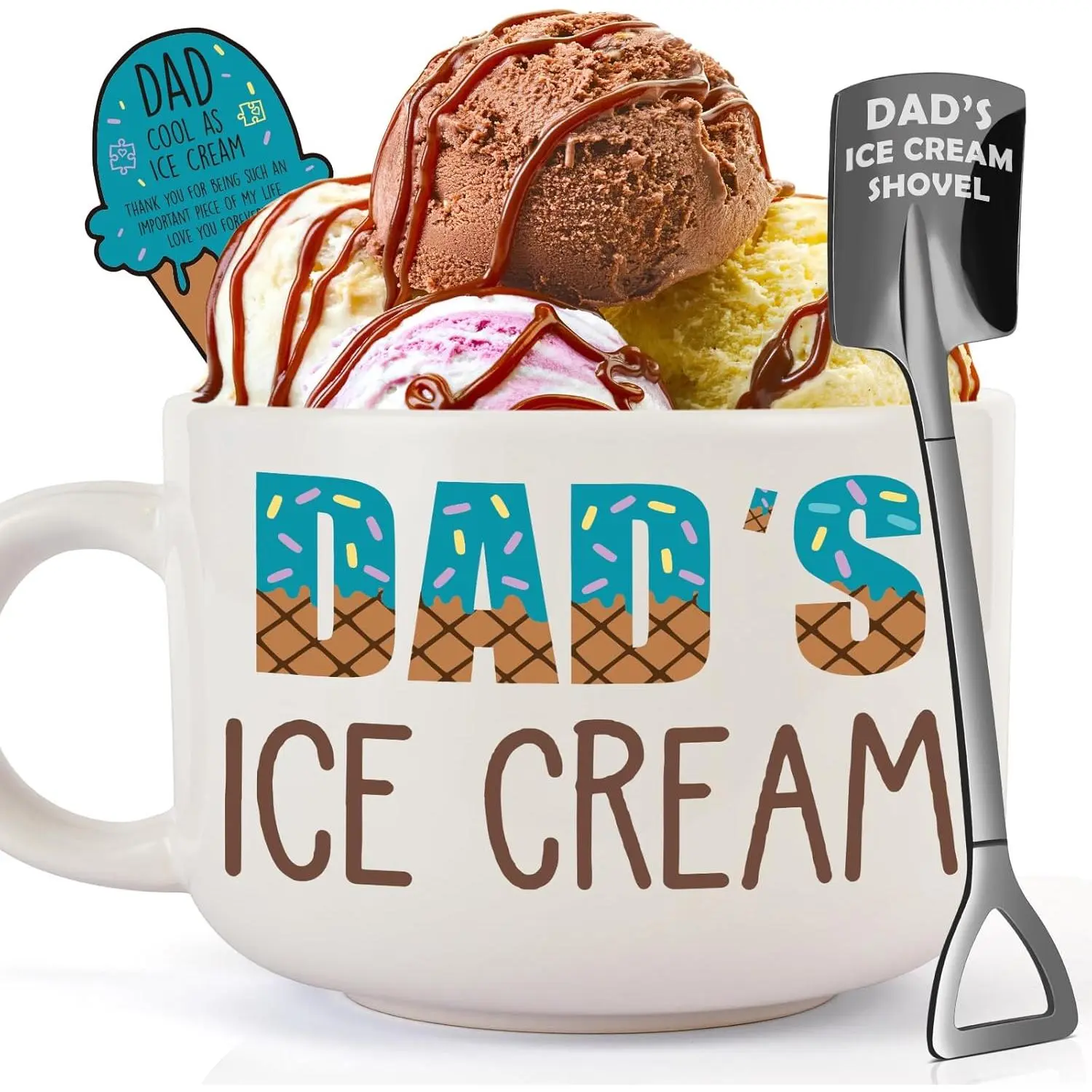 YEUYUQIU Fathers Day Dad Gifts from Daughter Son Wife - Ideal Father's Day Birthday Gifts for Father Daddy Father in Law New Dads, Best Dad Ever Christmas Gift - Cool Dad's Ice Cream Bowl Shovel Set