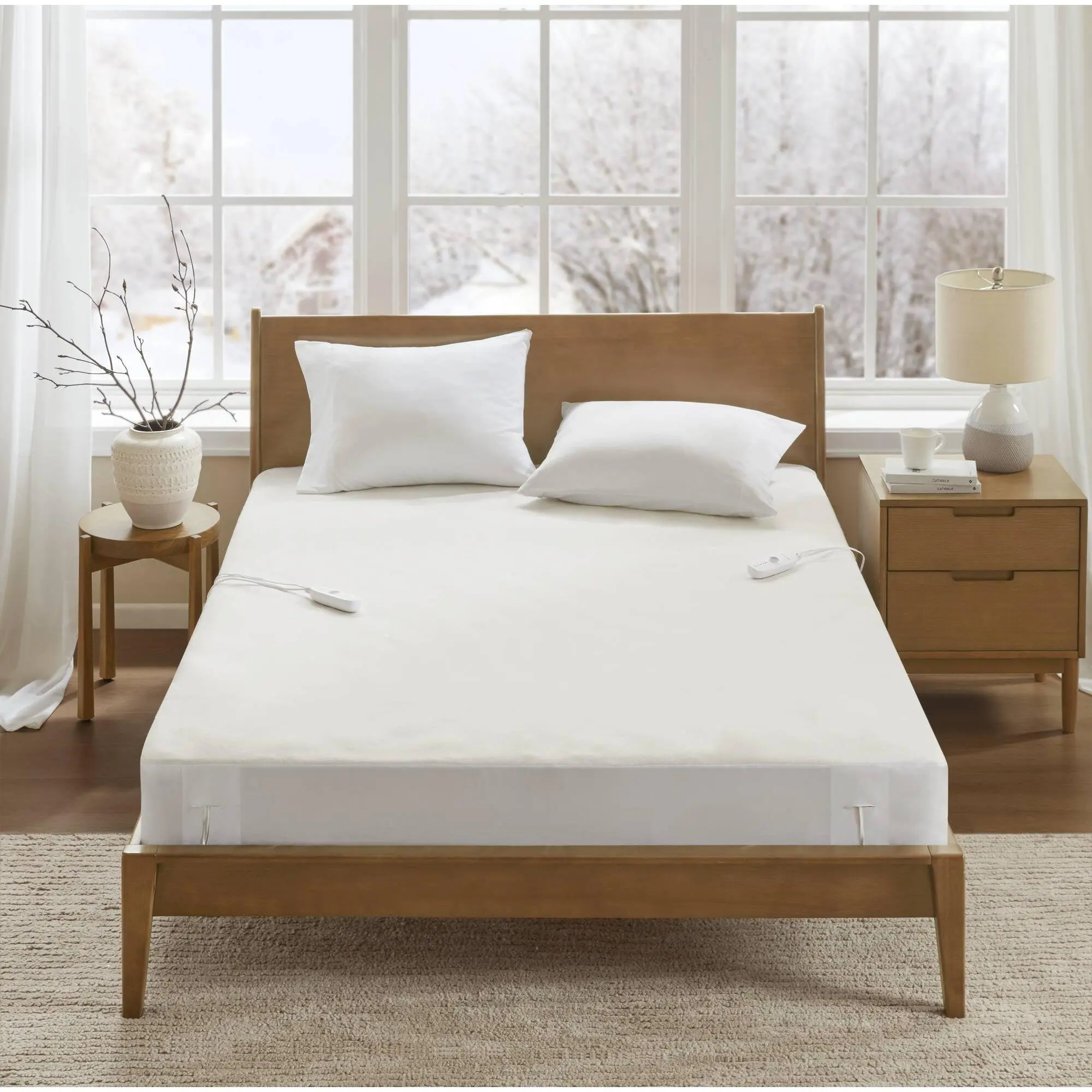 Nokaa Queen Heated Mattress Pad White Electric Warming Bed Topper with Adjustable Heat Settings Soft Quilted Fabric Deep Pocket Fitted Skirt for Bedroom Guest Room Master Bed Winter Cozy Sleep Essential