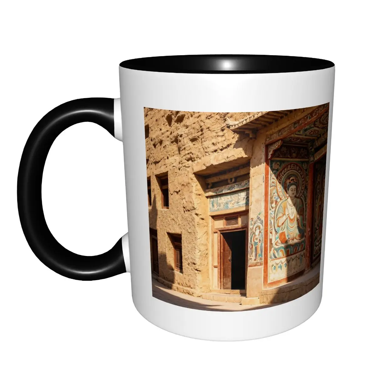 Antique Mogao Cave Dunhuang Mural Flying Fairy Printed Mug, Ancient Silk Road Chinese Buddhist Culture Art Travel Souvenir Coffee Cup # MogaoGrottoes # DunhuangArt # SilkRoadCulture#all-season gift