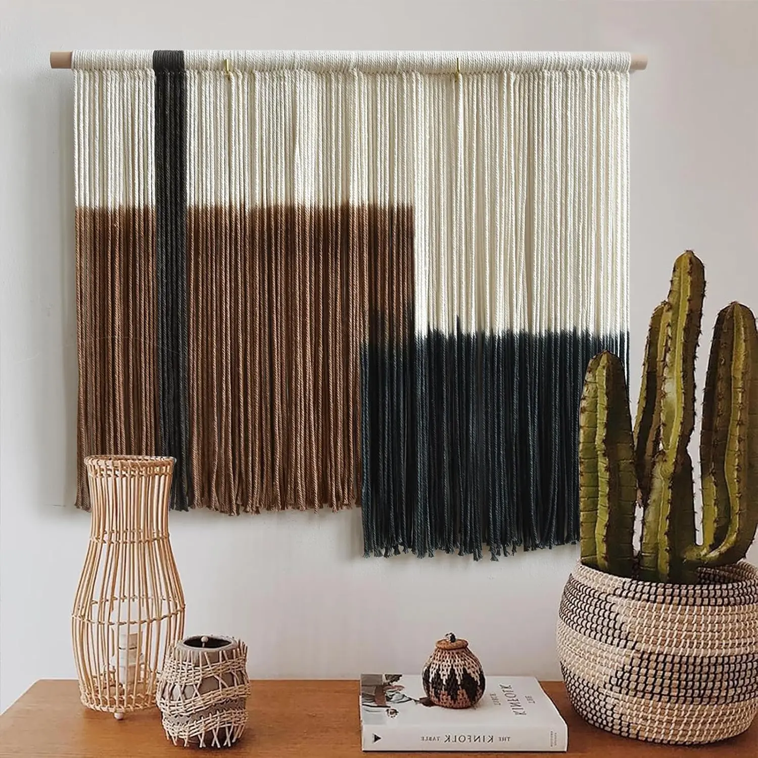 Handmade Geometric Dip-Dyed Macrame Wall Hanging - Modern Boho Home Décor Woven Fiber Tapestry, 27x19 in Wall Art for Living Room, Bedroom