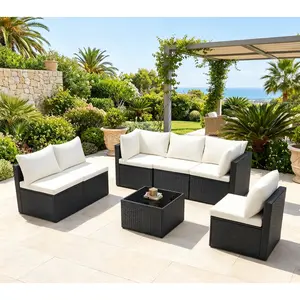 7 Piece Outdoor Patio Sectional Sofa, Modular Wicker Furniture Set with 2.8" Thick Cushions, Adjustable Feet, All-Weather Rattan Outdoor Couch for Backyard, Deck, Garden, Poolside