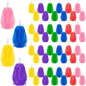 Plastic Cheer Pompoms Sports Dance Cheerleader Pom Poms with Handles Squad Team Spirited Sports Party Dance Cheering Decorations for Adults Cheerleading