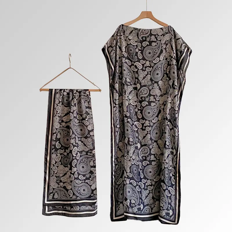 Women's Floral Print Long Dress & Scarf Set,Boho Casual Shawl Dress & Scarf Set for BeachVacation Holiday, Ladies Clothes for AllSeasons Women's Floral Print Long Dress & Scarf Set,Boho Casual Shawl Dress & Scarf Set for BeachVacation Holiday, Ladies Clothes for AllSeasons