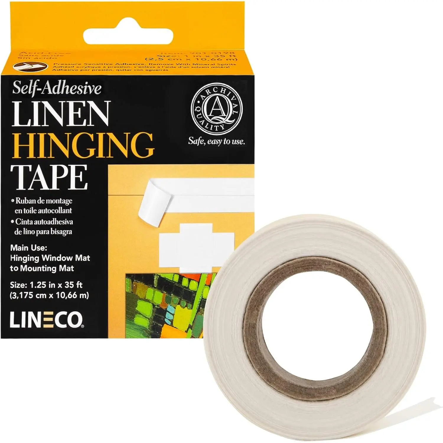 Self-Adhesive Linen Hinging Tape 1.25 Inch x 35 Feet Neutral pH Acrylic Adhesive Acid-Free for Hinging Artwork White