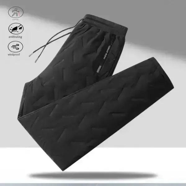 Men's Fitted Polyester Slimming Straight Ribbed Casual Pants - Mid Waist, Adjustable Drawstring, Flattering Design, Classic Black, Geometric Embossed Accents, Side Zipper, Ankle Length, Functional Details, Father's Day Gift, Embossed Pattern, Elastic Wais