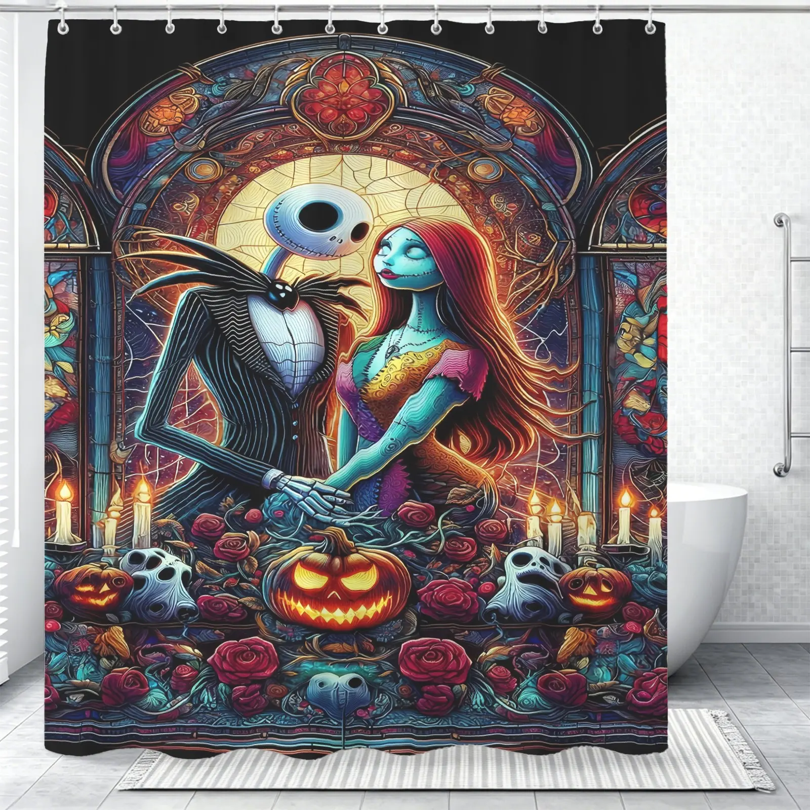 1 Set Of 72 × 72 Inch The Nightmare Before Christmas Printed Shower Curtains, Halloween, Spooky Micro Horror Theme, Waterproof And Stain Resistant Machine Washable Polyester Material, Soft Decoration Suitable For Bathrooms And Apartment Shower Areas